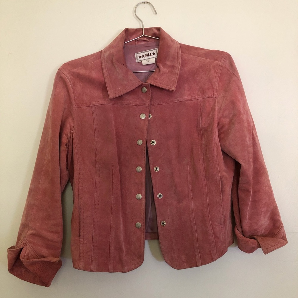 Ami Suede Snap-Front Jacket - Rose